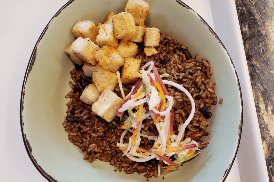 Tofu rice slaw bowl at Satu'li canteen in Pandora