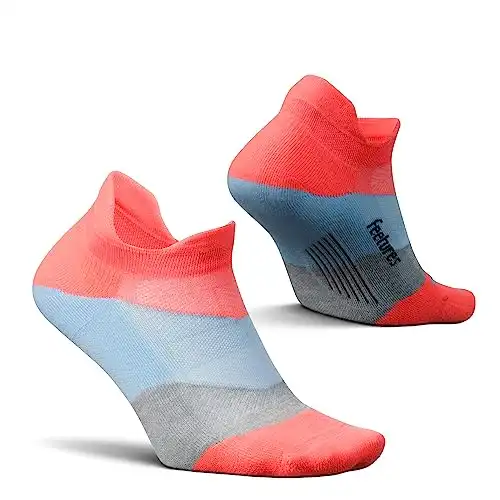 Feetures Elite Light Cushion No Show Tab - Running Socks for Men & Women - Athletic Compression Socks - Moisture Wicking - Large, Climb Coral