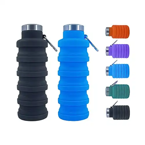 Ummigi Collapsible Water Bottles，2 pack BPA Free Travel Silicone Water Bottle with Carabiner，17oz Reusable Foldable Lightweight Portable Sports Water Bottle for Travel Gym Camping Hiking