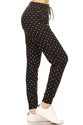 Leggings Depot Women's Relaxed fit Jogger Pants - Track Cuff Sweatpants with Pockets-R885, Large, Polka Dots