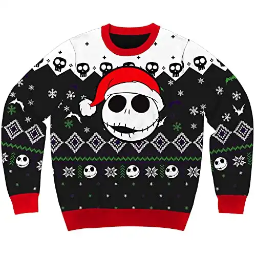 Disney The Nightmare Before Christmas Jack Skellington Holiday Sweater Licensed (Large) Black