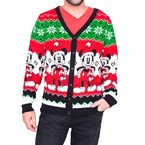 Mickey Mouse Santa Hat Cardigan Ugly Christmas Sweater Multicolor