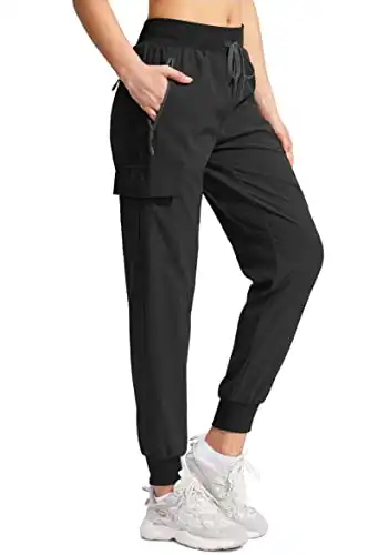 Soothfeel Women's Hiking Cargo Pants with Pockets Lightweight Quick Dry Travel Athletic Joggers Pants for Women(Black, XS)