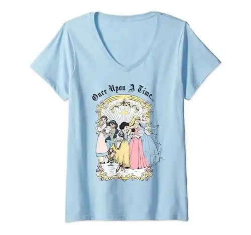 Disney Princess Once Upon A Time Vintage Cartoon V-Neck T-Shirt