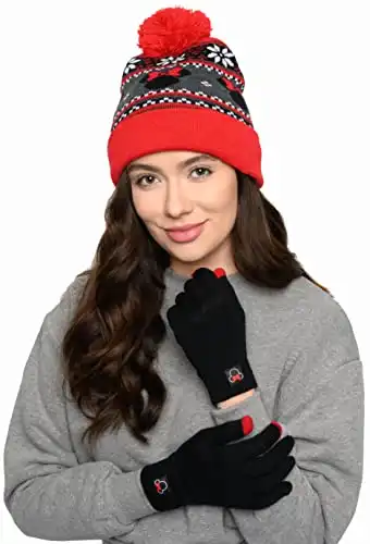 Disney Minnie Mouse Womens Knit Beanie Hat and Texting Glove Set (Red)