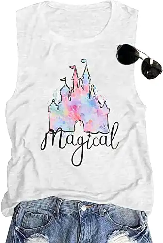 LUKYCILD Magic Castle Tank Top Girls Trip Shirts for Women 2023 Holiday Vacation Sleeveless Tops White