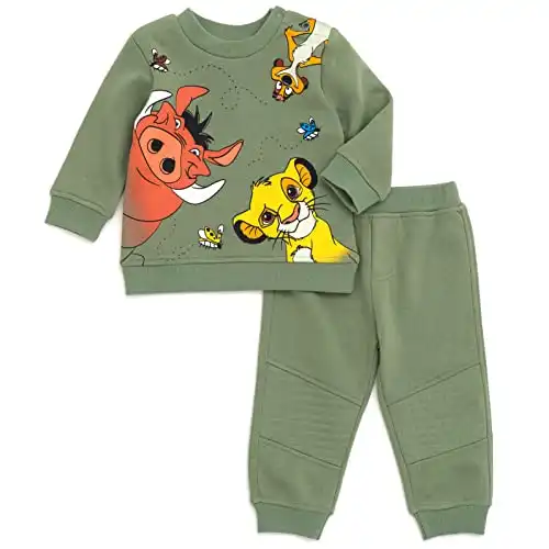 Disney Lion King Pumbaa Timon Simba Toddler Boys Fleece Sweatshirt and Pants Set Green 2T