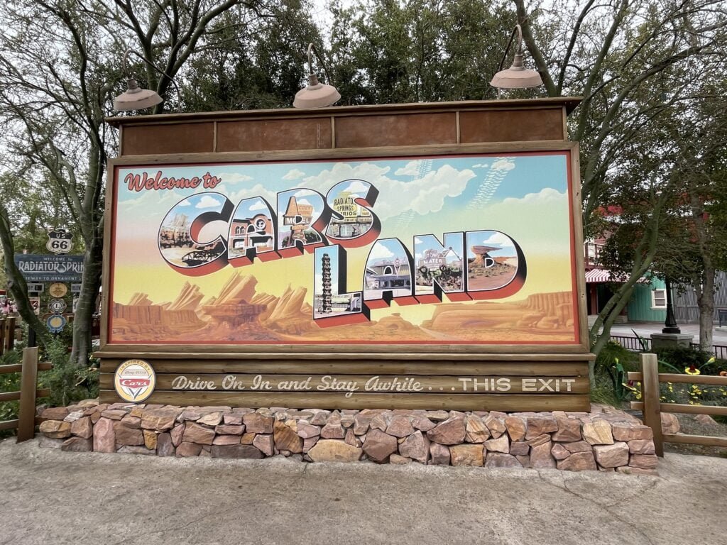 Cars Land sign in Disney California Adventure
