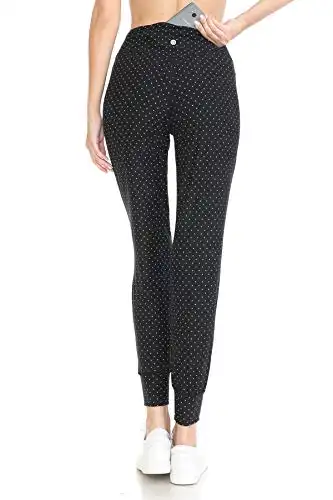 Leggings Depot ActiveFlex Jogger Yoga Pants with Pockets (Full Length, Polka Dots, Medium)