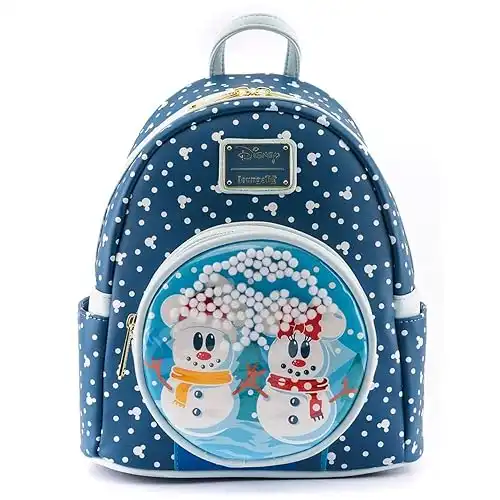 Loungefly Disney Snowman Mickey Minnie Mouse Snowglobe Womens Double Strap Shoulder Bag Purse