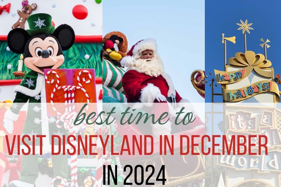 Mickey mouse and santa in Disneyland christmas parade best time to visit Disneyland in december