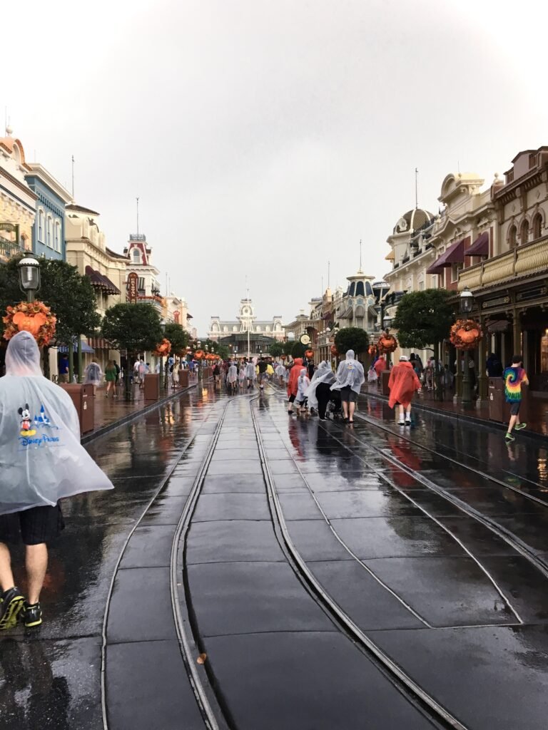 rainy day at magic kingdom on main street Disney World