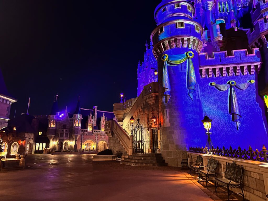 Cinderella Castle at night at Magic Kingdom no crowds